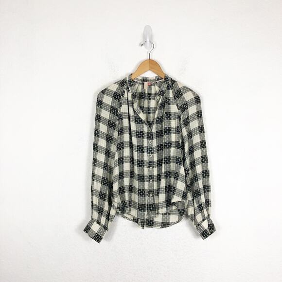 Anthropologie Pilcro Breezy Plaid Buttondown Top XS Check Textured Long Sleeve - Picture 3 of 13